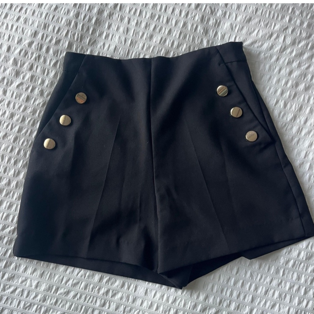 Zara Black High Waist Shorts with Gold Buttons